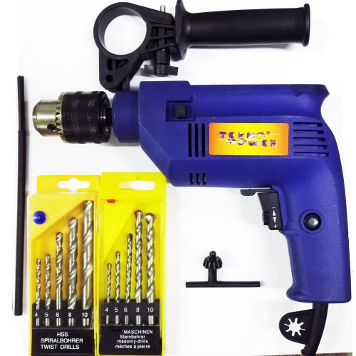 Trapano A Percussione Elettrico 500w Con Incluso 2 Set Di Punte Per Metallo E Cemento Tg13